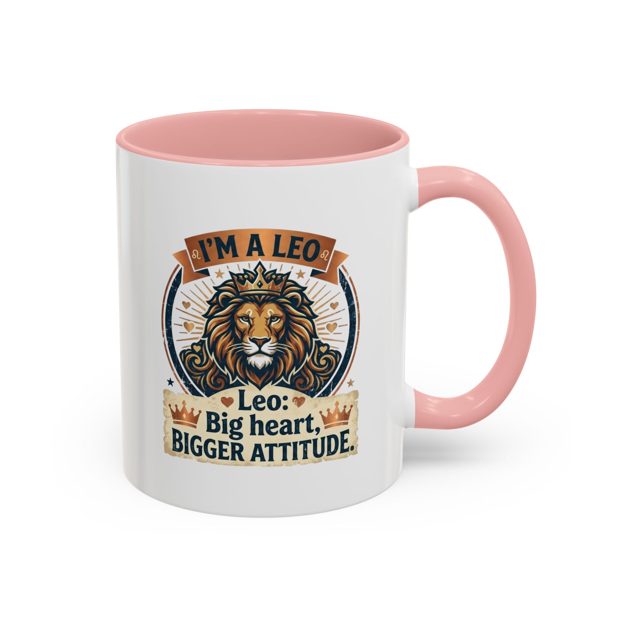 Leo Coffee Mug — "I'm a Leo: Big Heart, Bigger Attitude" Zodiac Accent Mug (11/15oz)