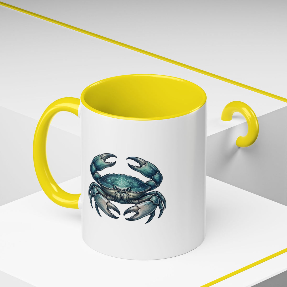 Cancer Zodiac Blue Crab Accent Coffee Mug — Nautical Beach Home Decor Gift
