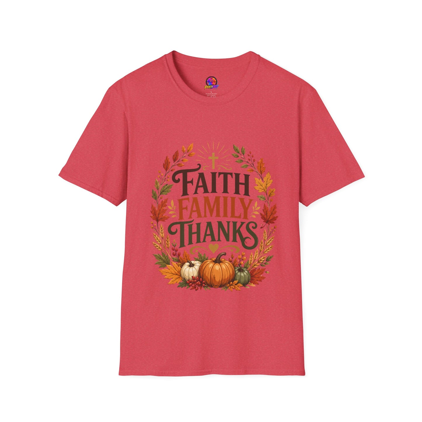 Faith Family Thanks T-Shirt — Fall Pumpkin Thanksgiving Christian Tee