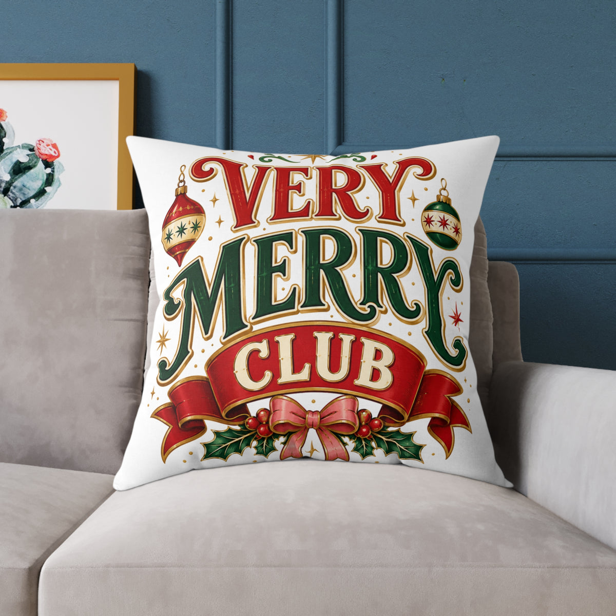 Christmas Very Merry Club Pillow - Festive Christmas Holiday Decorative Cushion