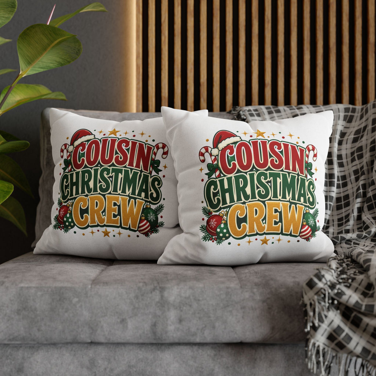 Cousin Christmas Crew Pillow Cover — Festive Holiday Decorative Throw Pillowcase