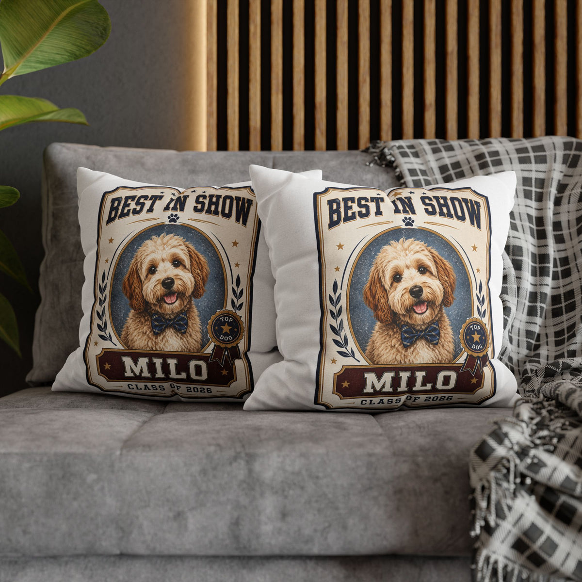 Best in Show Personalized Dog Pillowcase — "Milo" Custom Pet Portrait (Class of 2026) Milo Bailey Dog Dad Mom