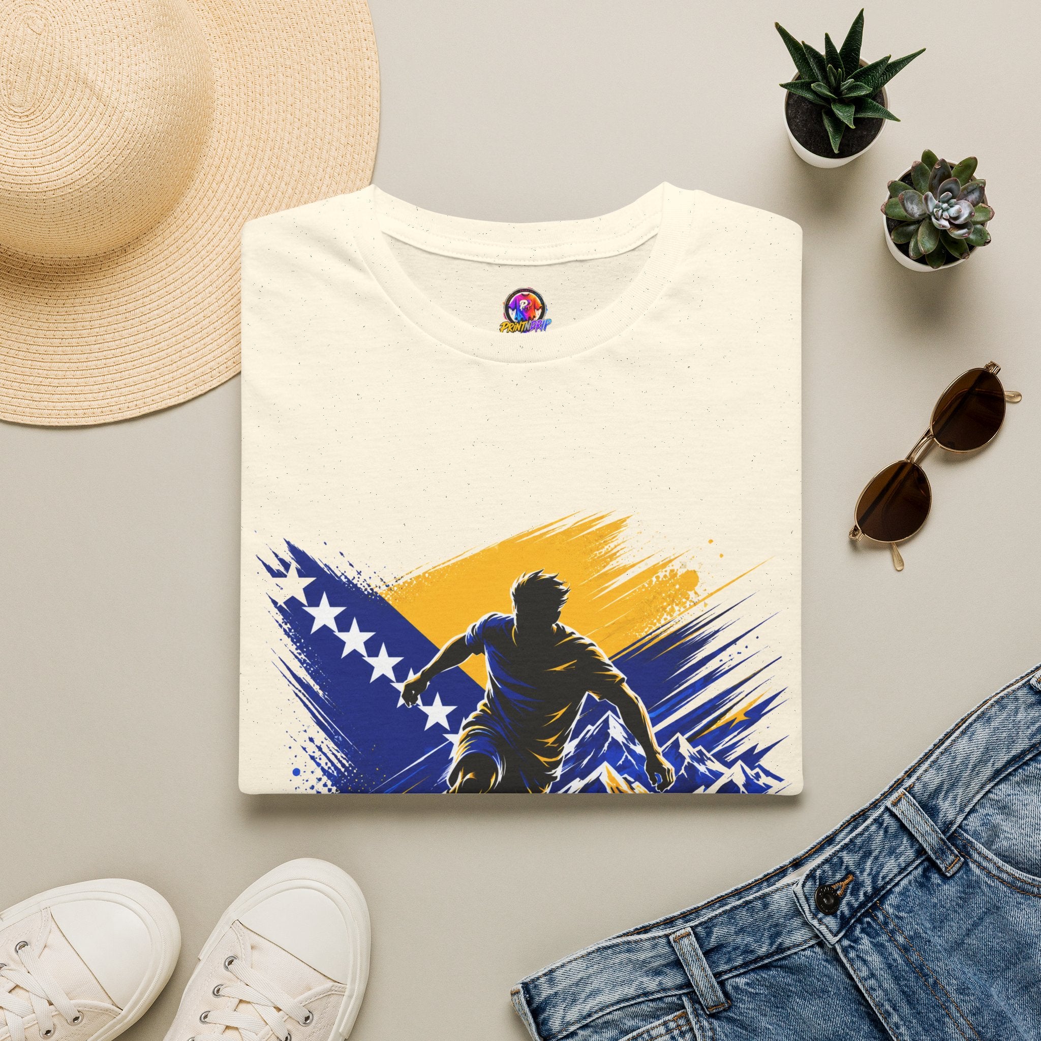 Bosnia Football T‑Shirt - "Blue Gold Rise" Soccer Graphic Tee