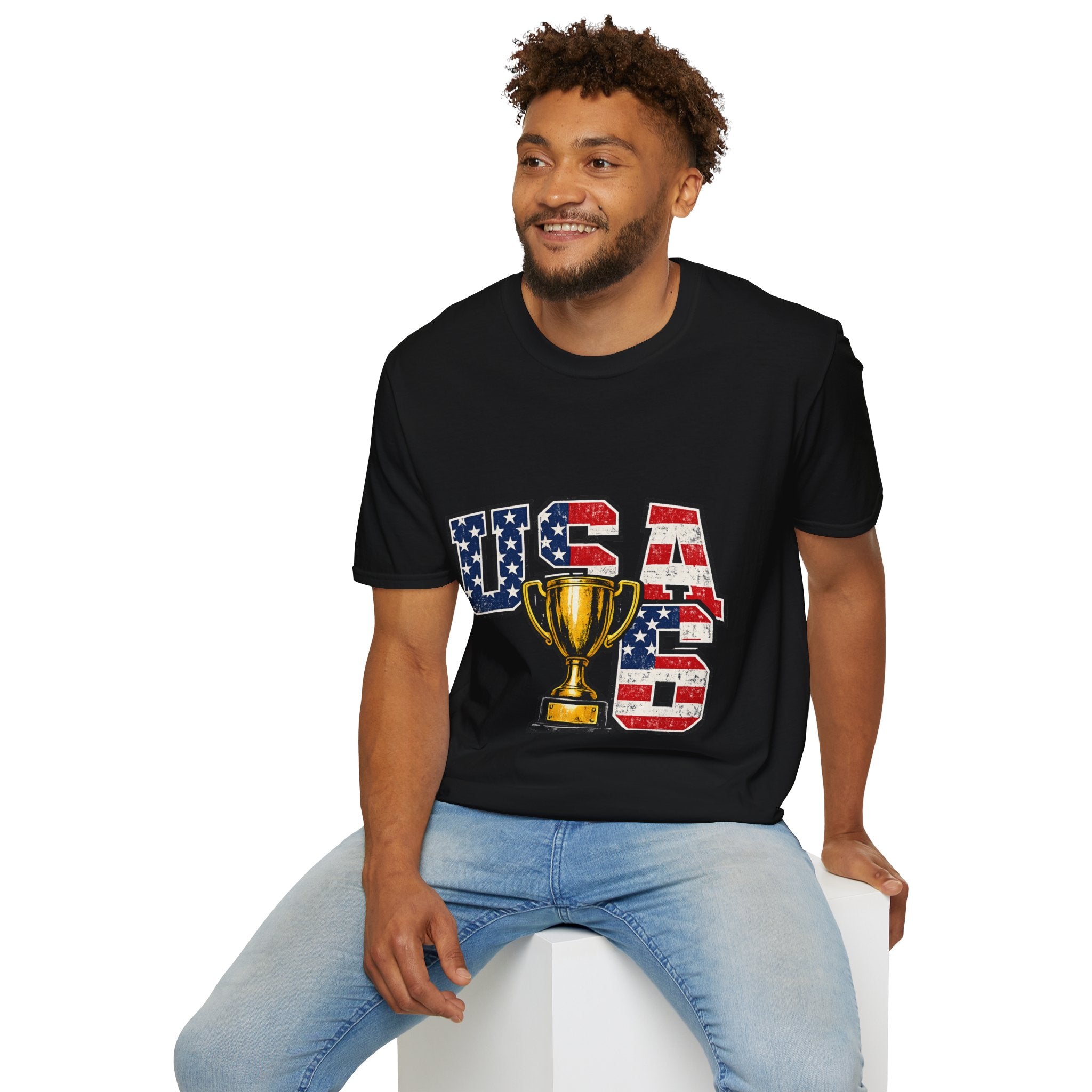 USA Trophy T-Shirt — Patriotic American Flag Graphic Tee