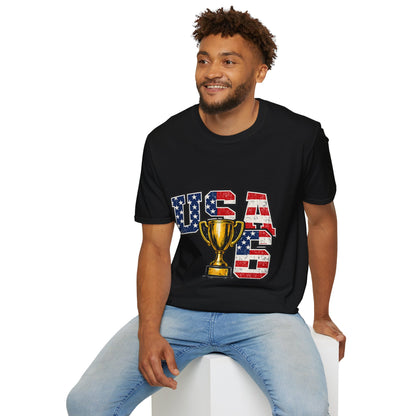 USA Trophy T-Shirt — Patriotic American Flag Graphic Tee
