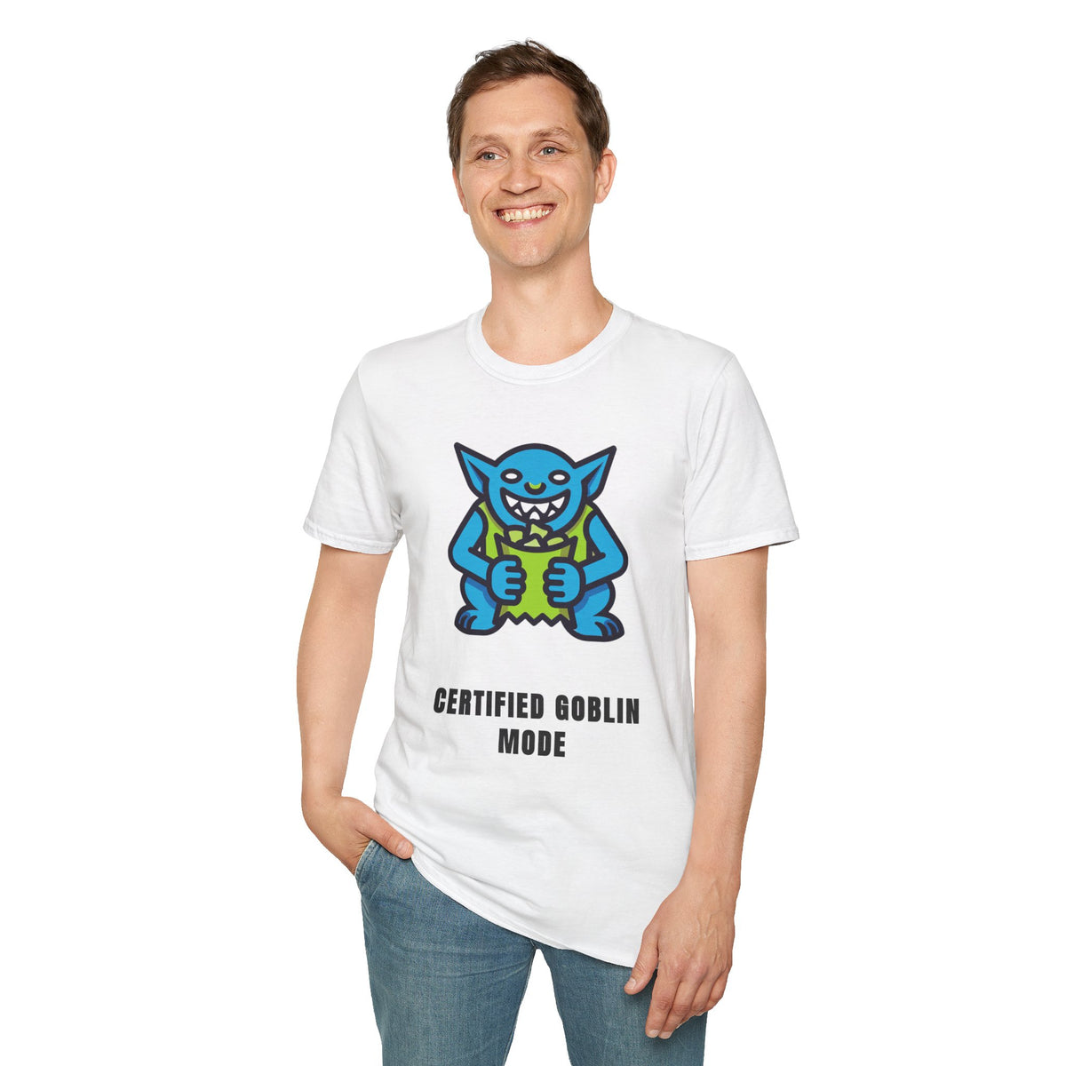 Gritty Goblin Graphic Tee - Cute Blue Goblin "Destined Goblin Mode" T-Shirt - Trending Now - September 2026