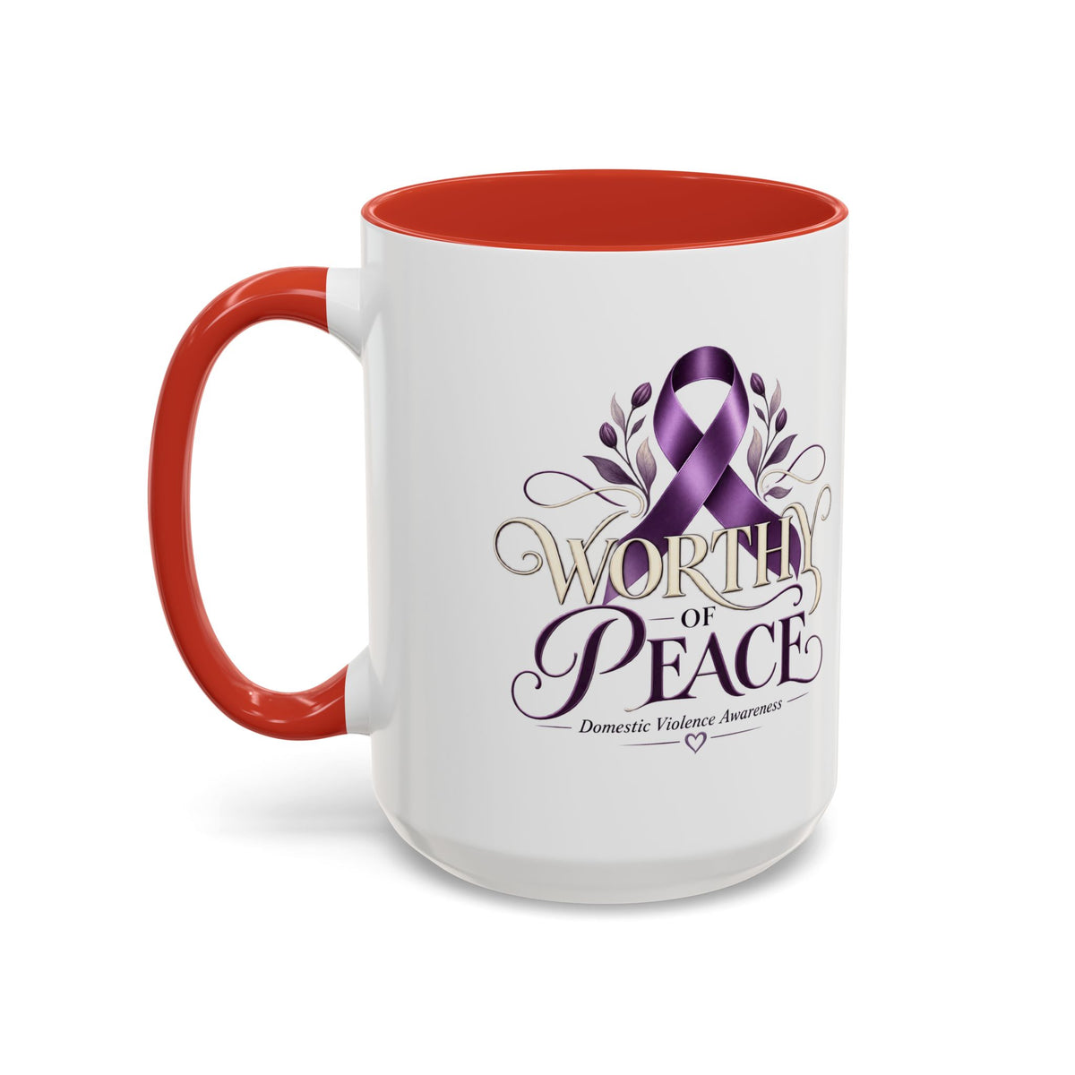 Worth of Peace Accent Coffee Mug — Domestic Violence Awareness Ribbon (11/15oz)