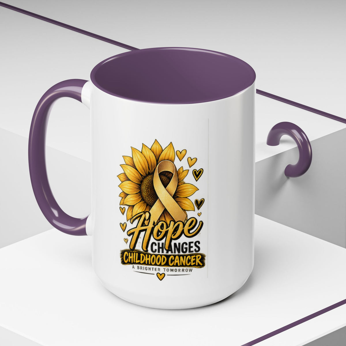 Hope Changes Childhood Cancer Mug – Gold Ribbon Sunflower Accent Coffee Cup (11/15oz)