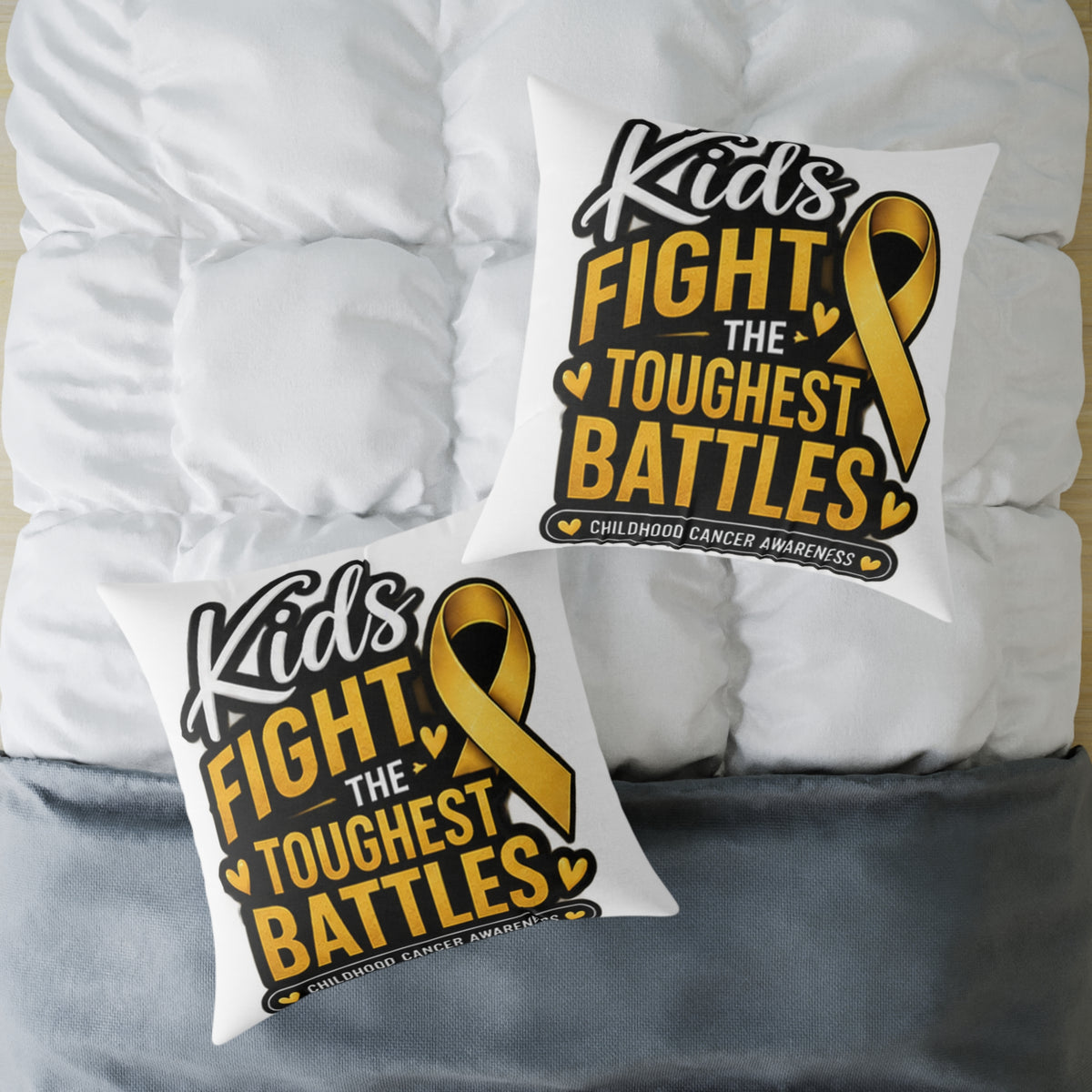 Childhood Cancer Kids Fight the Toughest Battles Gold Ribbon Pillow