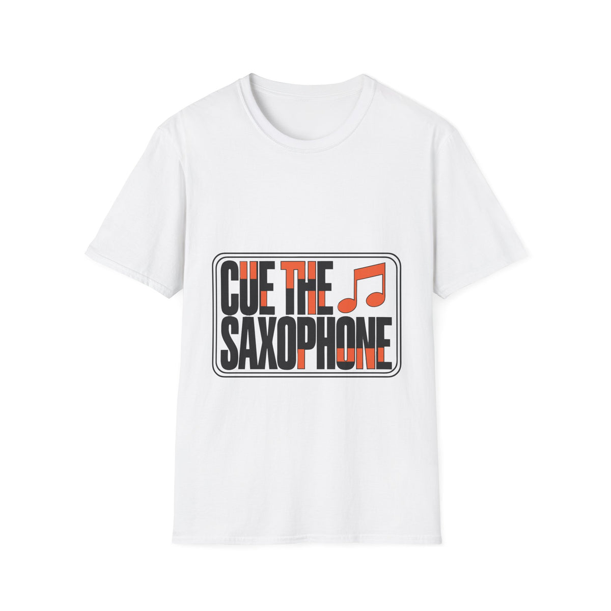 Cue The Saxophone Red Music Note T-Shirt - Y2K Stacked Jazz Graphic Tee - Trending Now - September 2026
