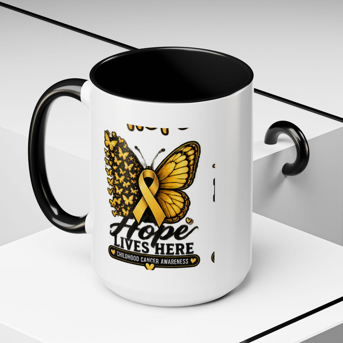 Children’s Cancer Awareness Accent Coffee Mug — "Hope Lives Here" (11/15oz)