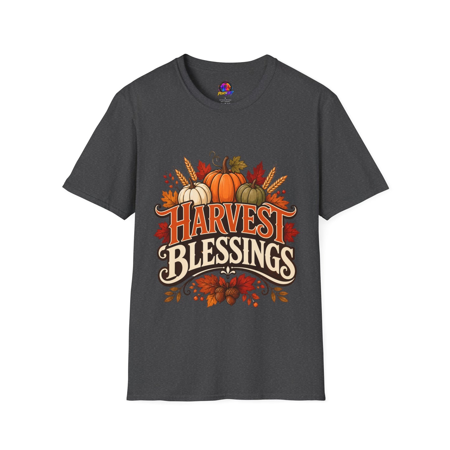 Harvest Blessings T-Shirt — Fall Pumpkin Harvest Graphic Tee for Thanksgiving