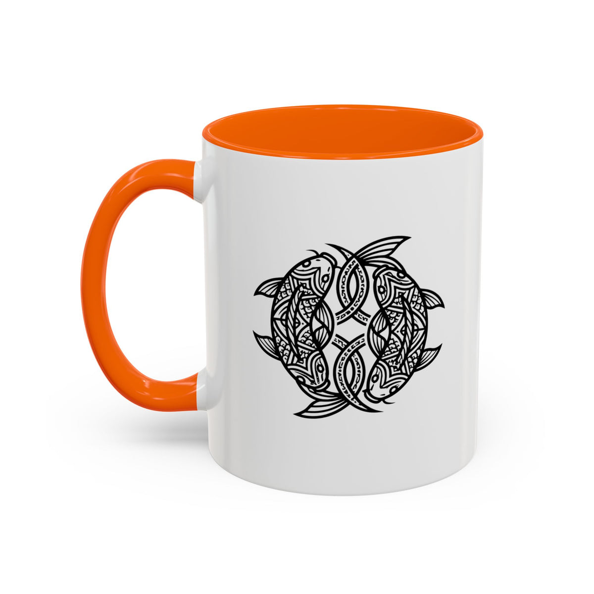 Pisces Zodiac Turtle Mandala Accent Coffee Mug – Black Interior & Handle, Intricate Tribal Sea Turtle Design