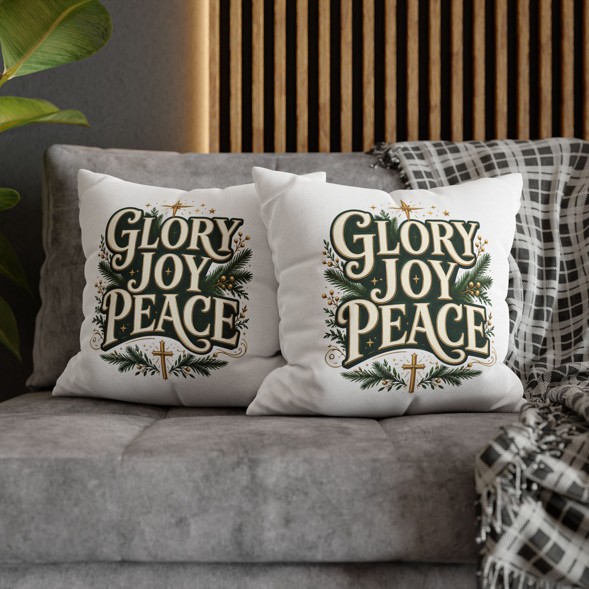 Christmas Pillowcase — "Glory Joy Peace" Decorative Holiday Throw Pillow Cover