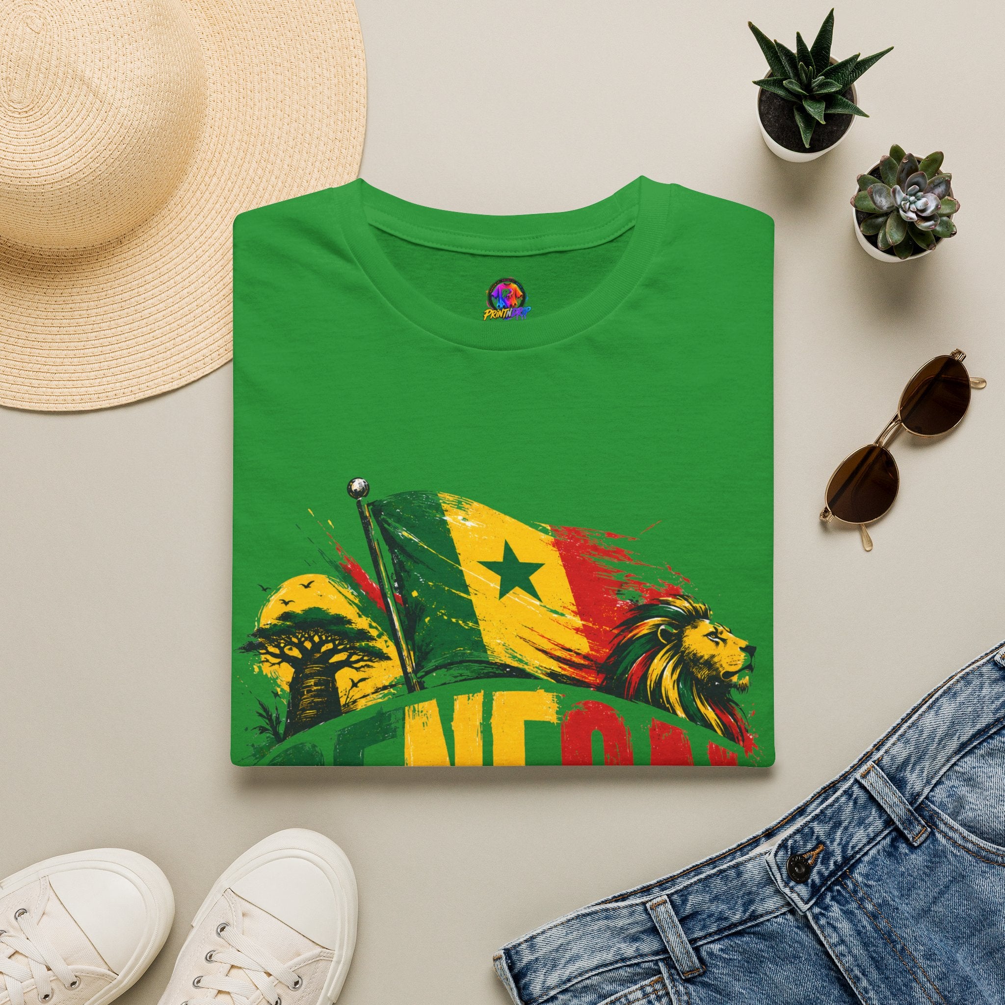 Senegal Flag Soccer T-Shirt — Lion & Football Pride Tee