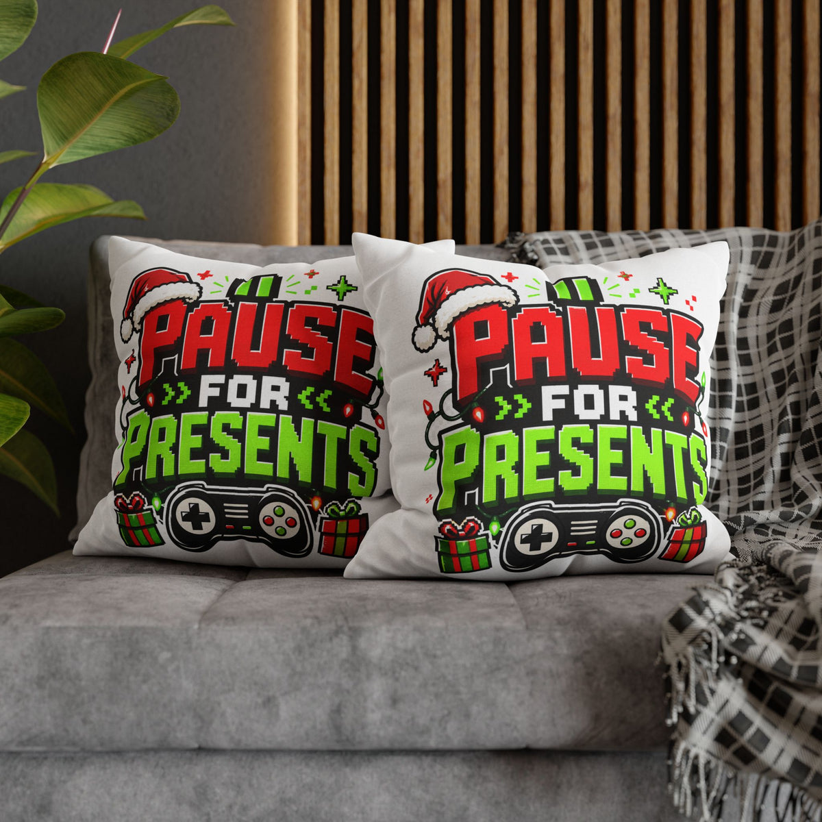 Pause for Presents Gaming Christmas Pillowcase Modern Day Christmas
