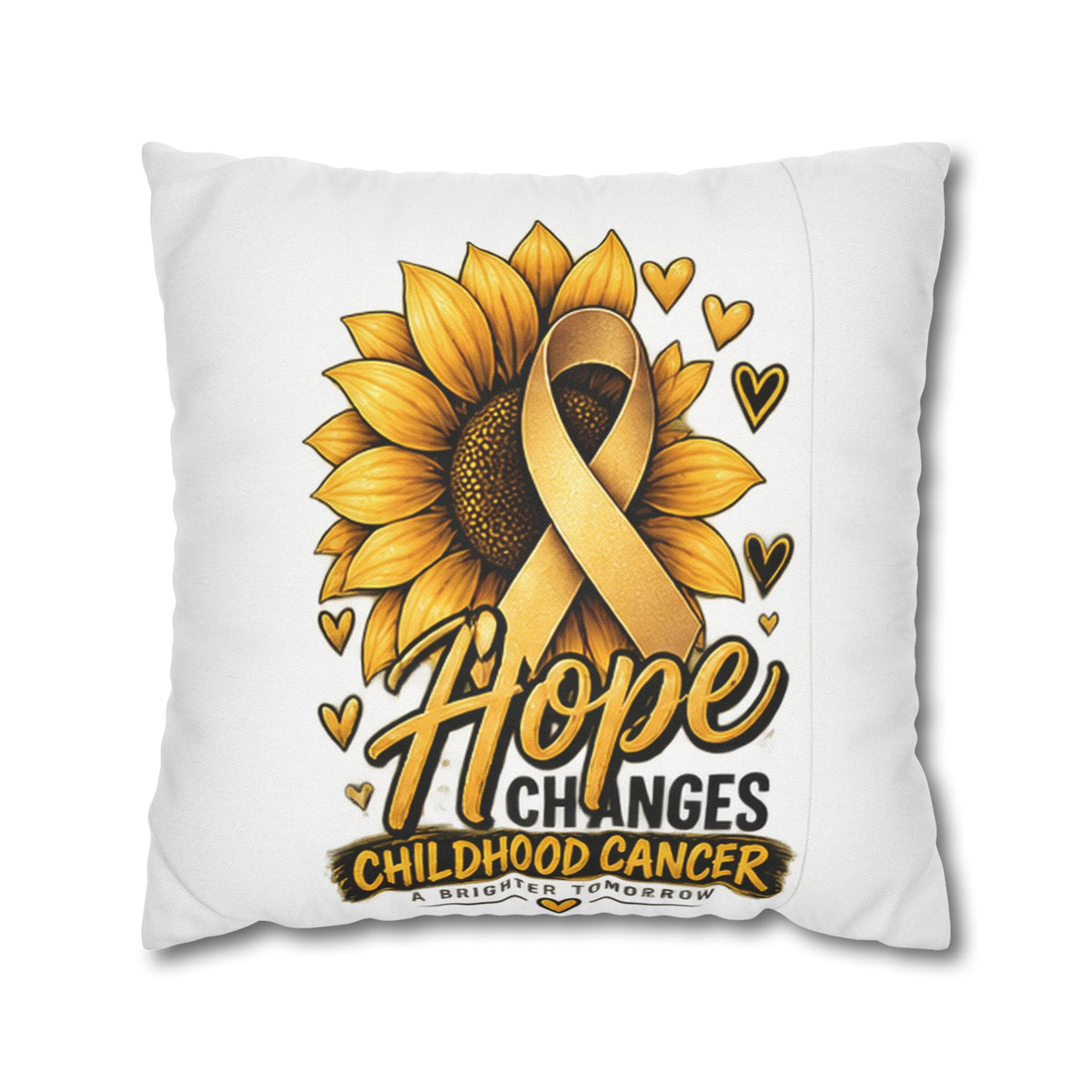 Childhood Cancer Awareness Pillow — "Hope Changes Childhood Cancer" Sunflower Ribbon Cushion