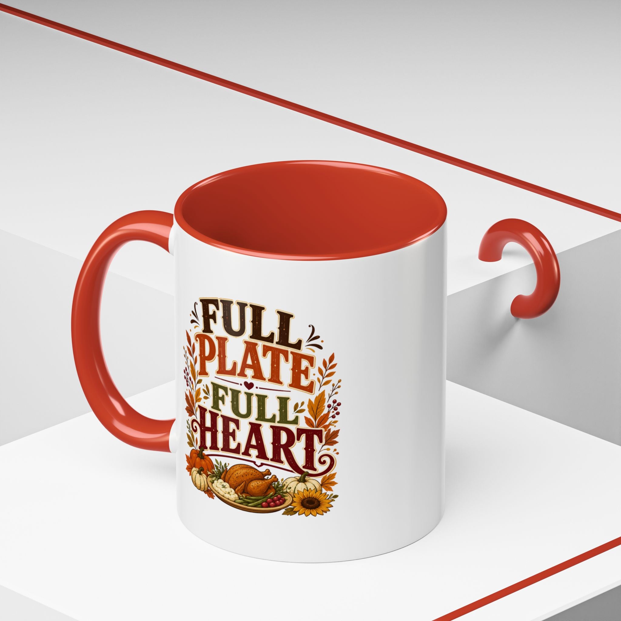 Thanksgiving Mug Full Plate Full Heart Accent Coffee Mug — Fall Thanksgiving Harvest Tea Cup