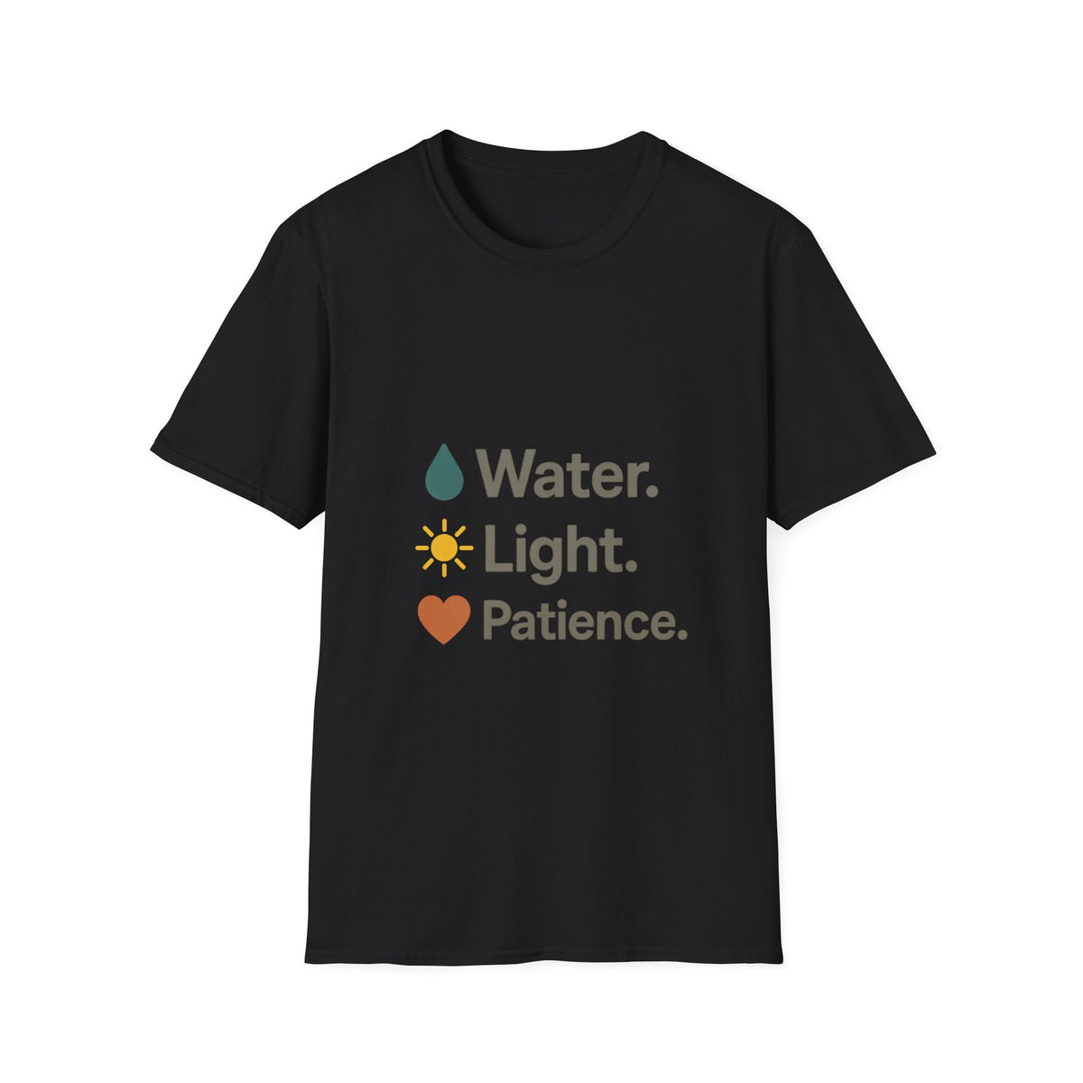 Water. Light. Patience. T-Shirt — Minimal Wellness Tee - Trending Now - August 2026