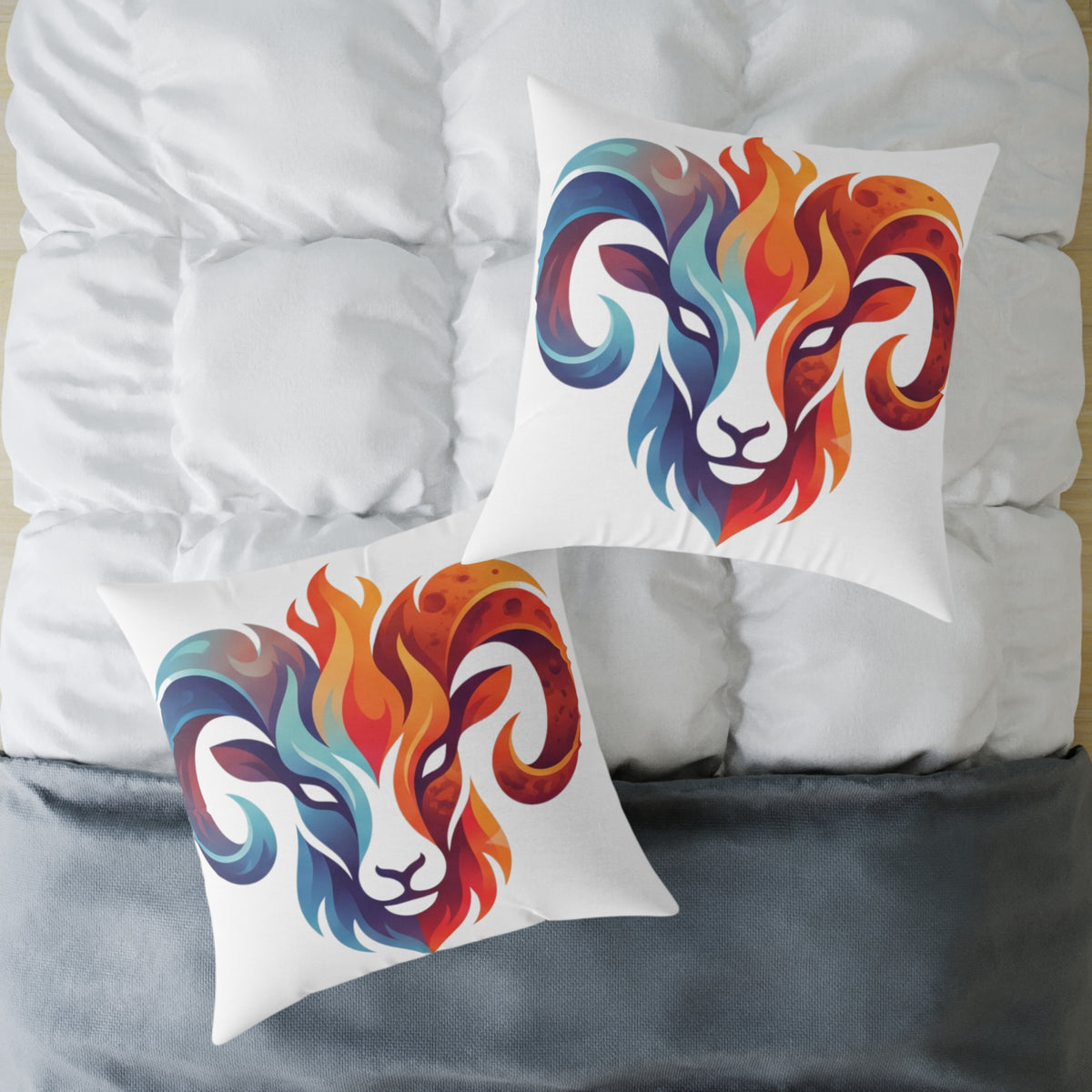 Aries Zodiac Flame Ram Art Pillow – Colorful Zodiac Aries Throw Pillow