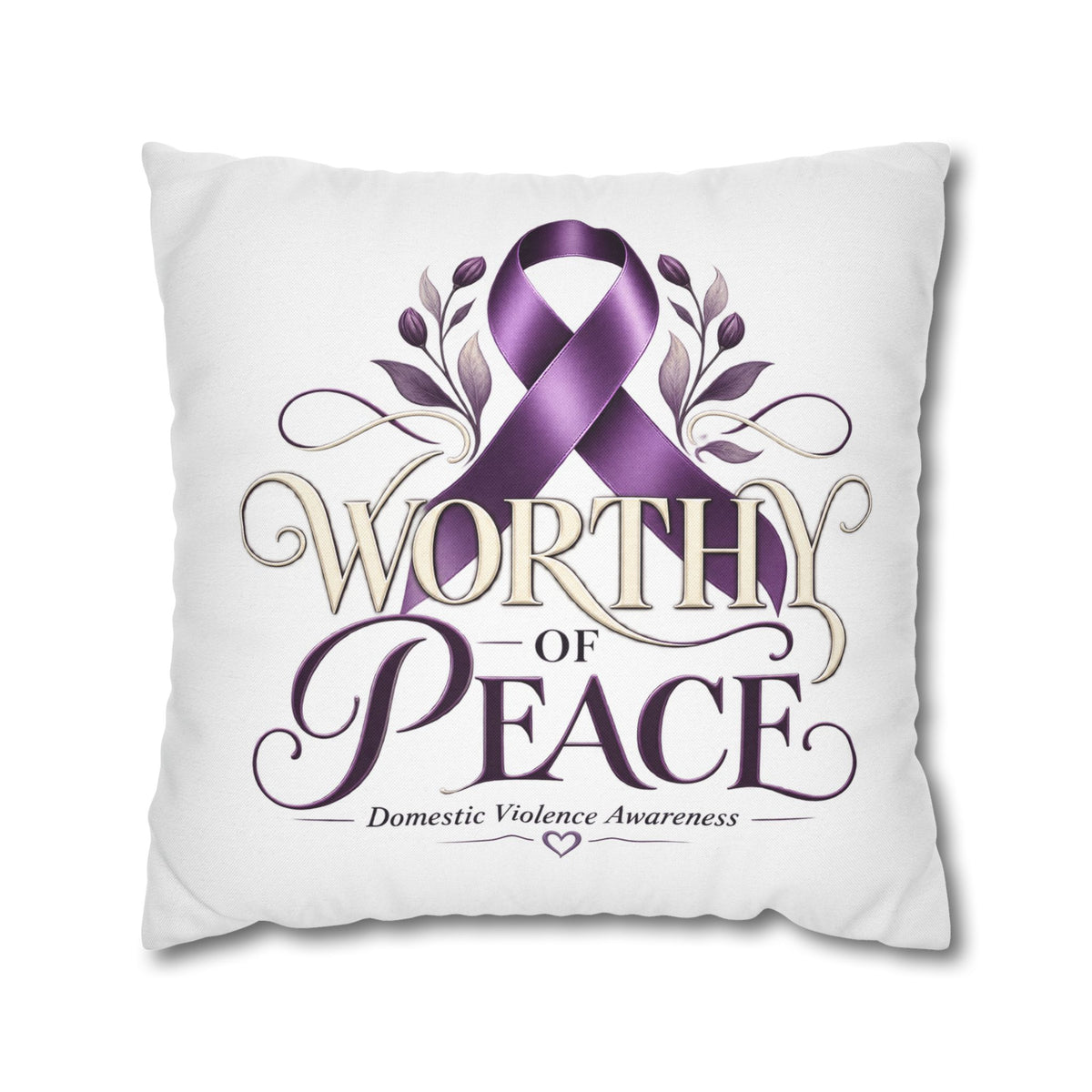 Worthy of Peace Purple Ribbon Pillowcase — Domestic Violence Awareness Throw Pillow