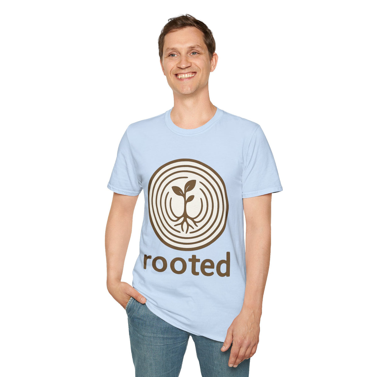 "Rooted" Retro Tree Ring Sapling Tee - Minimalist Earthy Growth Nature White T-Shirt - Trending Now - September 2026