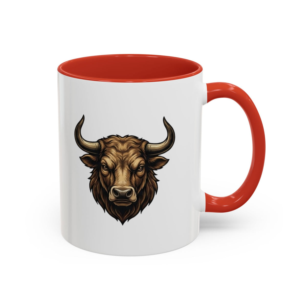 Taurus Bull Head Accent Coffee Mug — Rustic Bull Illustration Ceramic Mug