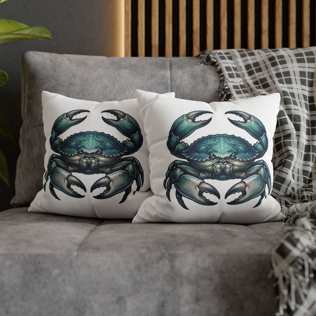 Cancer Zodiac Blue Crab Decorative Pillowcase — Coastal Beach House Accent