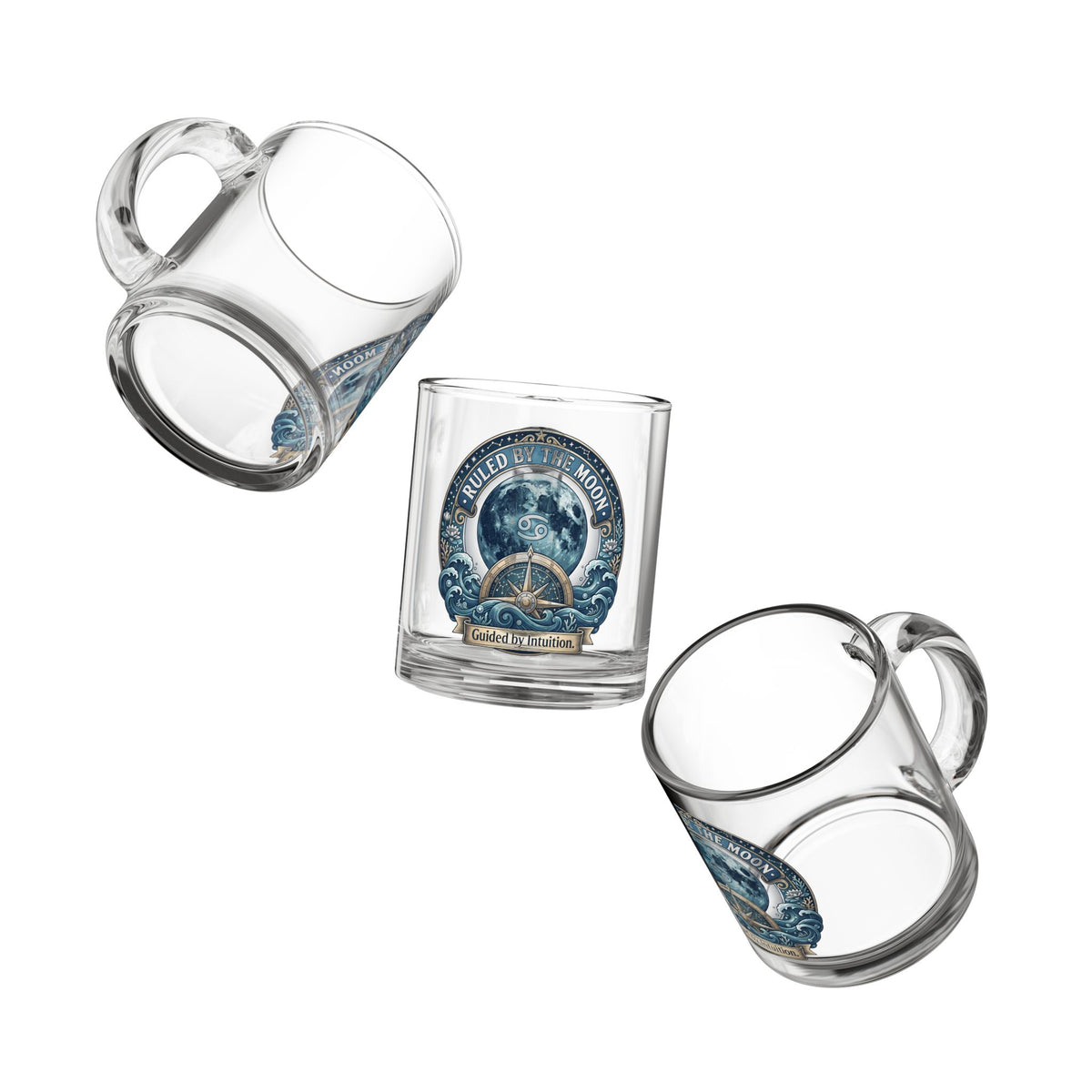 Cancer Zodiac  Ruled by the Moon Glass Mug — Zodiac Cancer Moon Phase Coffee Cup (Guided by Intuition)