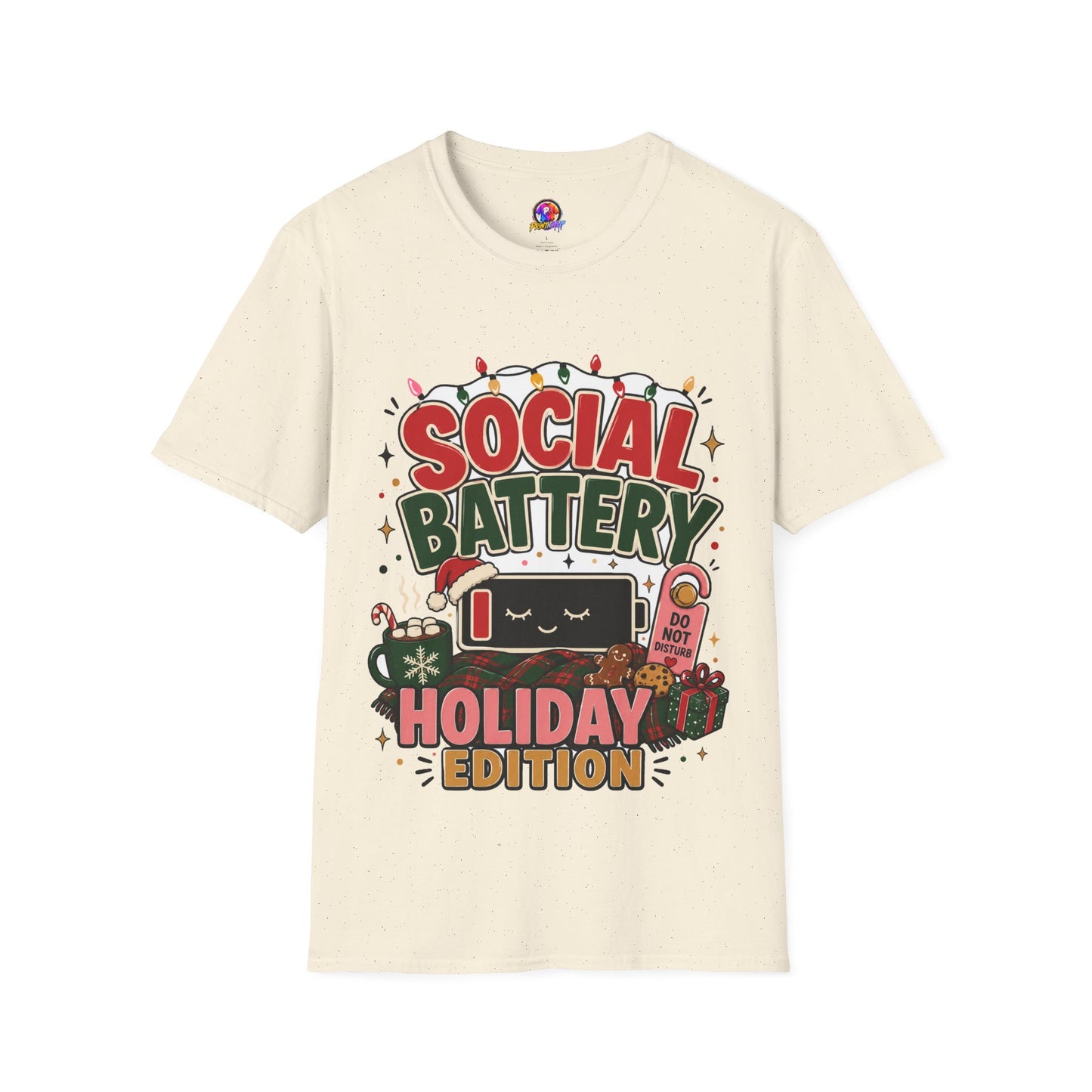 Social Battery Holiday T‑Shirt — Funny Christmas Recharge Graphic Tee