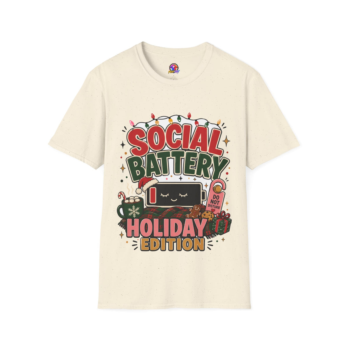 Social Battery Holiday T‑Shirt — Funny Christmas Recharge Graphic Tee