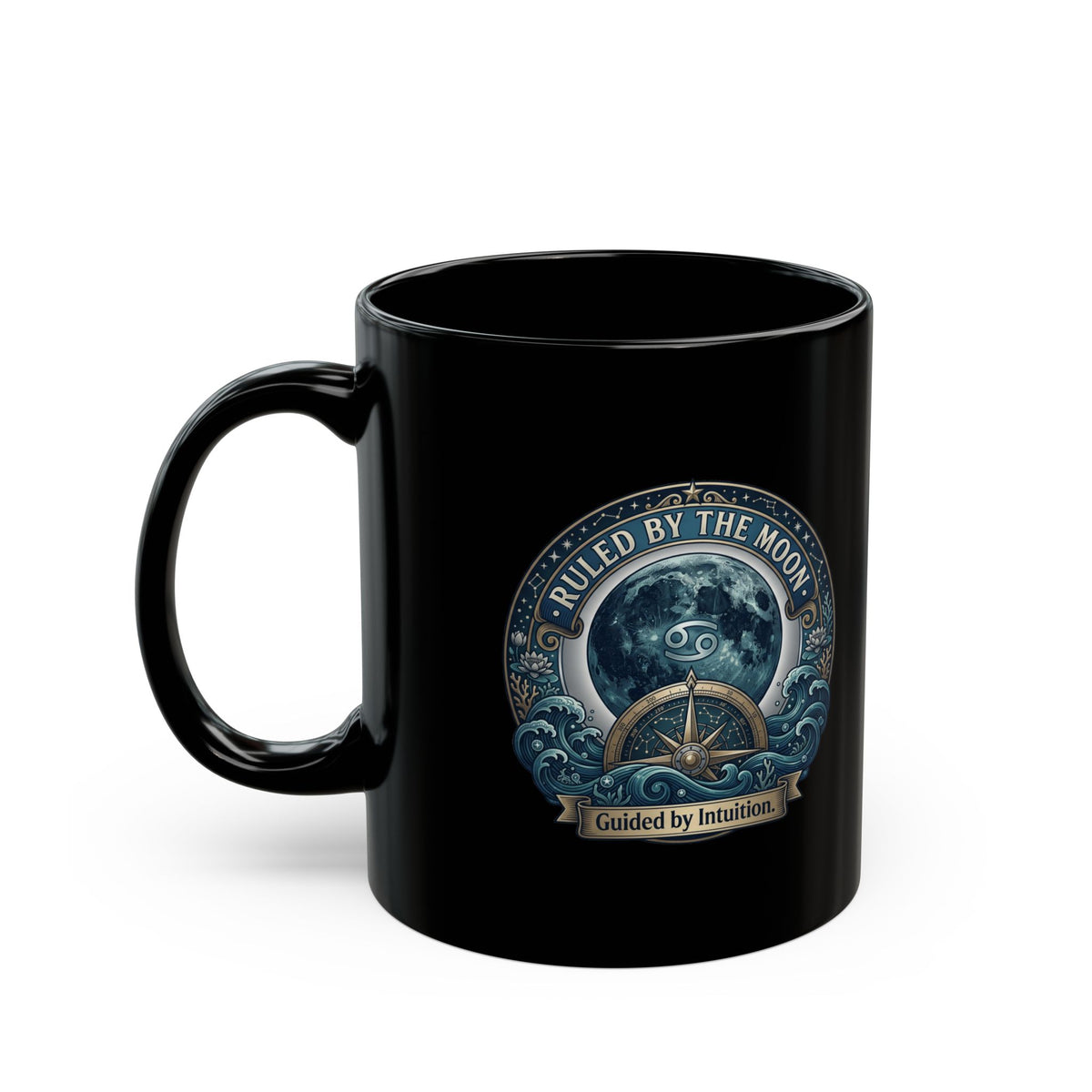 Cancer Zodiac Ruled by the Moon Cancer Zodiac Coffee Mug — Guided by Intuition Black Mug