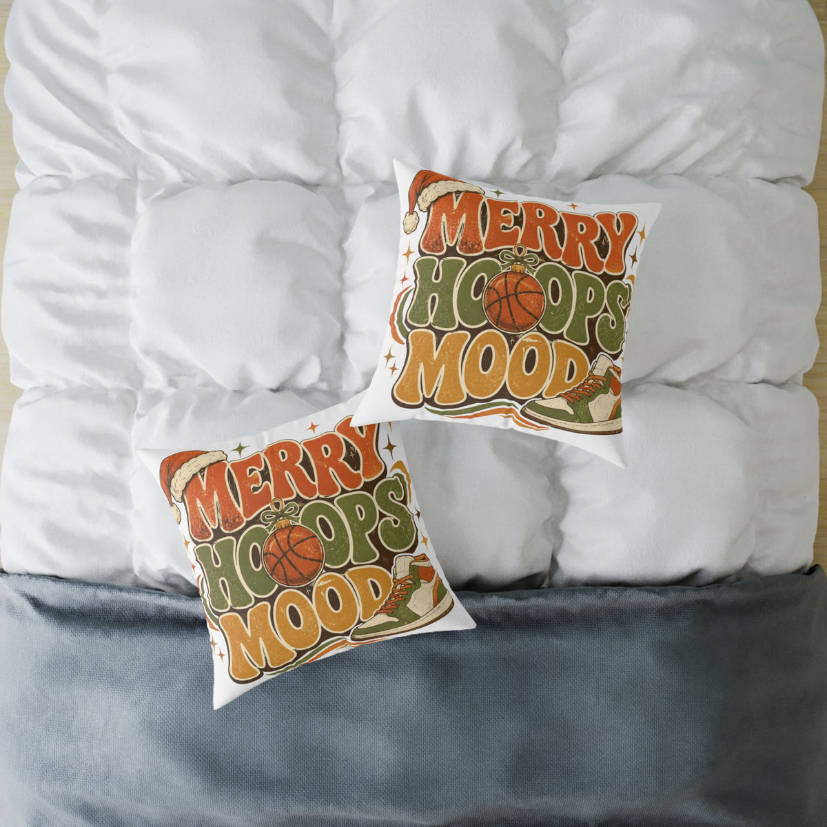 Merry Hoops Mood Modern Day Christmas Square Poly Canvas Pillow