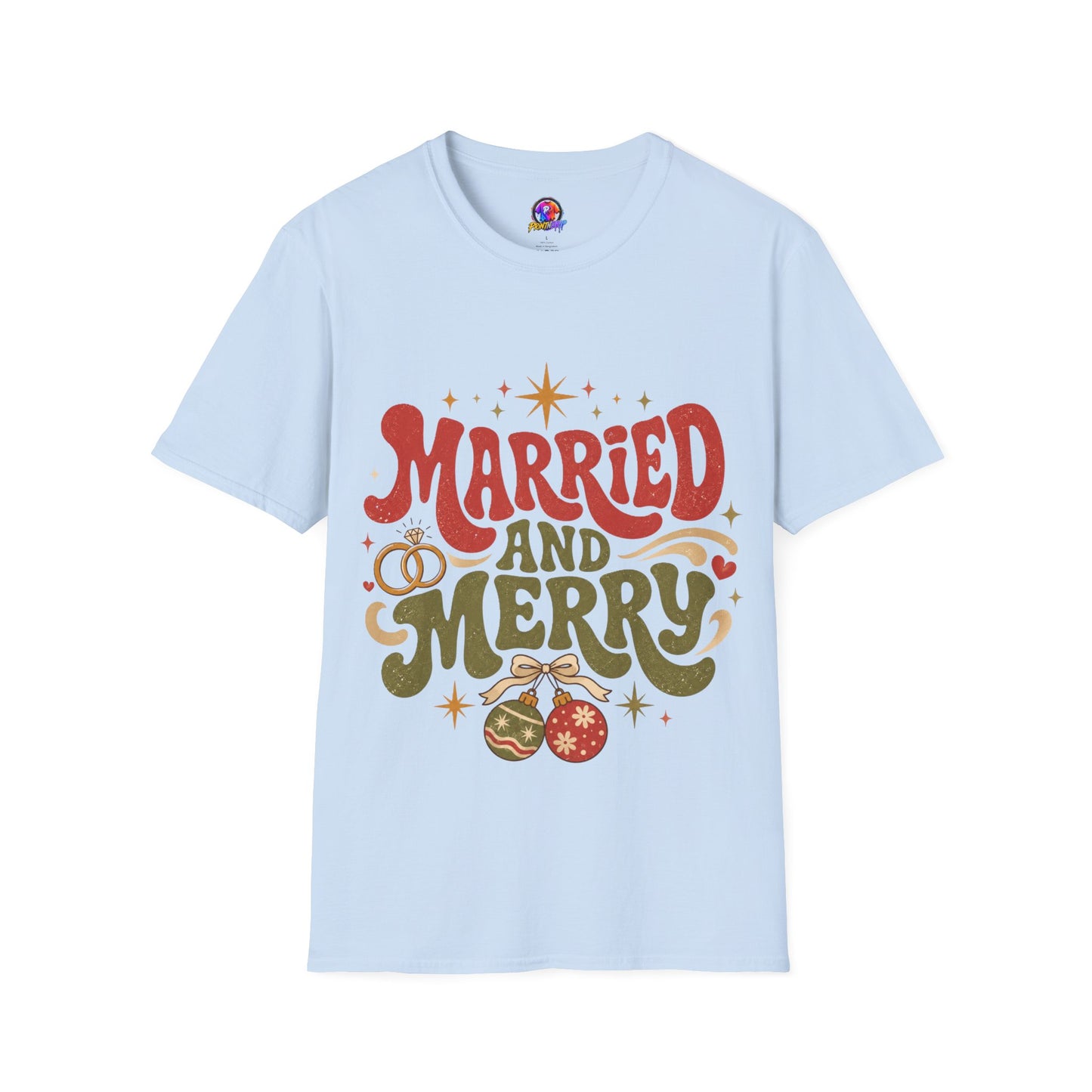 Married and Merry T-Shirt — Retro Holiday Couples Christmas Tee