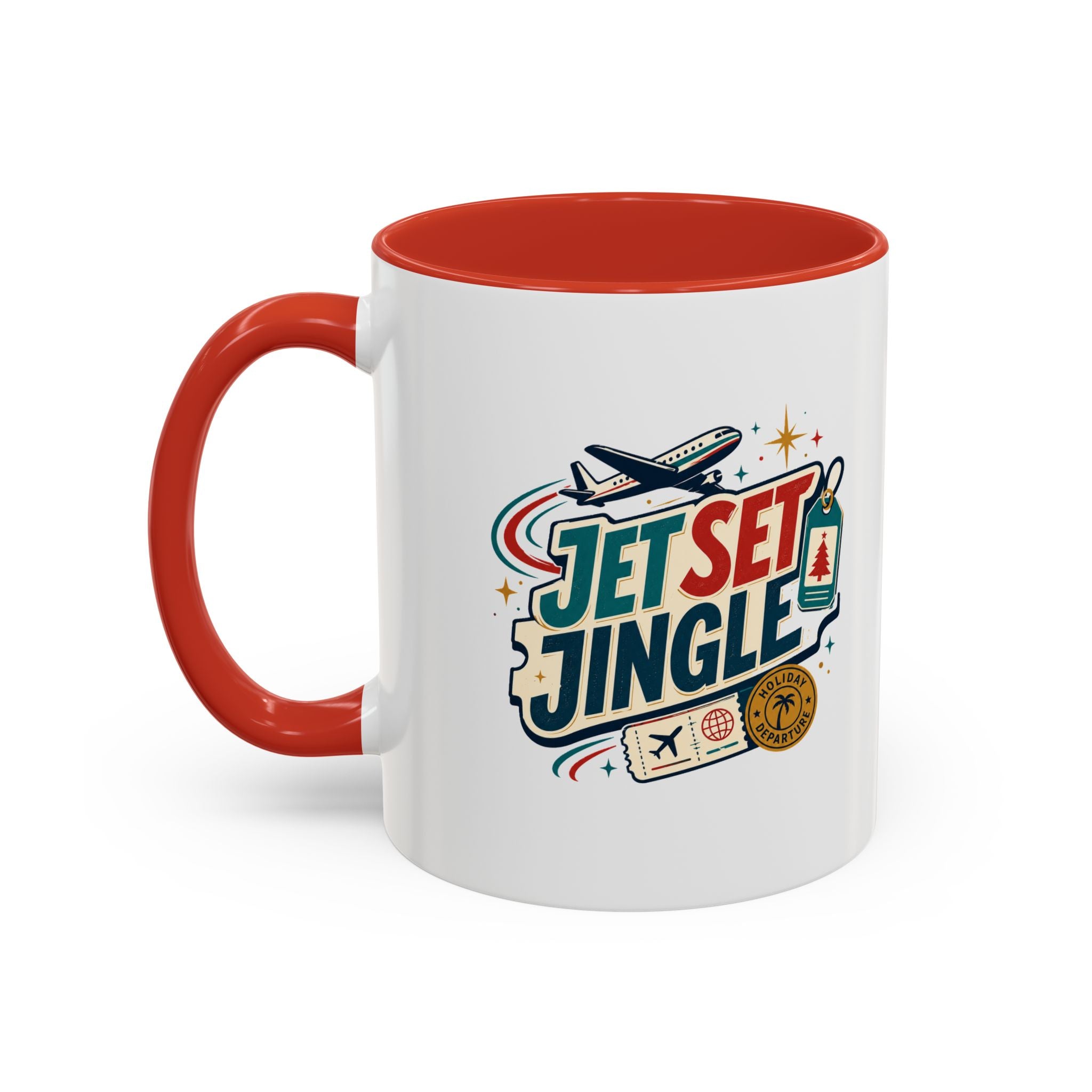 Modern Day Christmas Jet Set Jingle Coffee Mug — Holiday Travel Themed Accent Mug