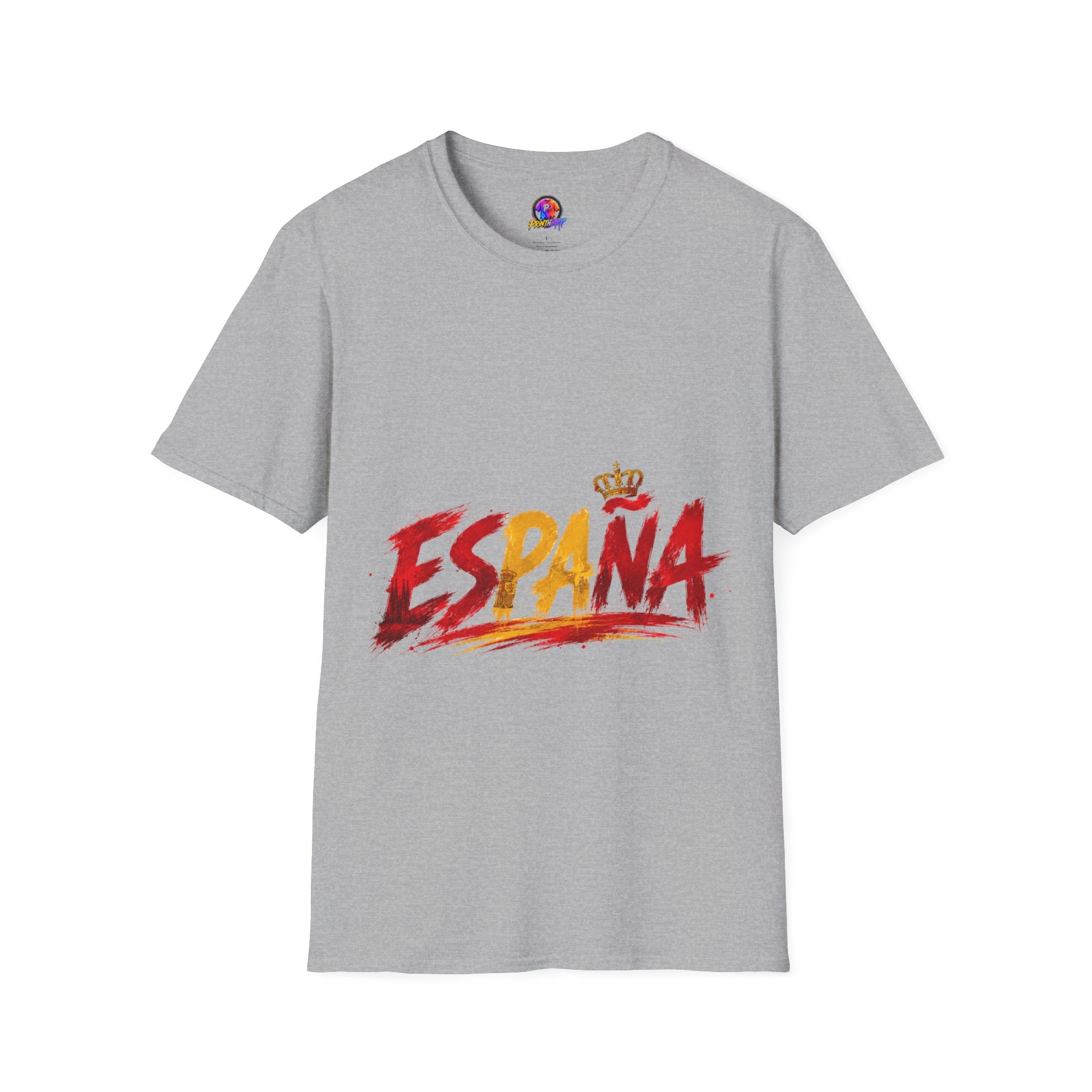 Spain  Graphic T-Shirt — Spanish Flag Brushstroke Design with Crown