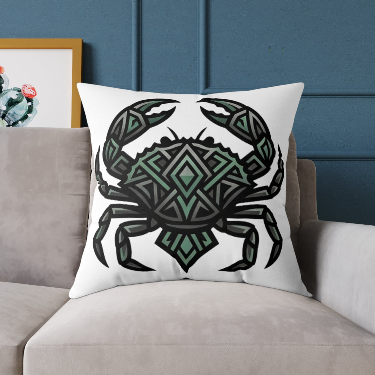 Cancer Zodiac Crab Mandala Square Pillow — Geometric Beach Decor Cushion