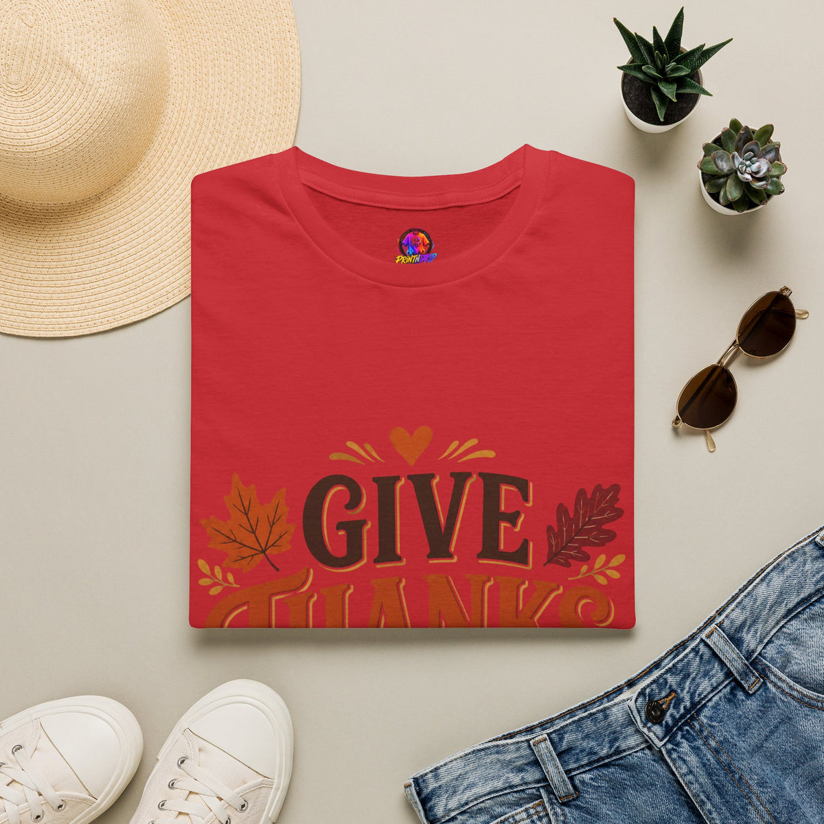 Thanksgiving T-Shirt Give Thanks Always Tee — Thanksgiving Fall Leaves Gratitude T-Shirt