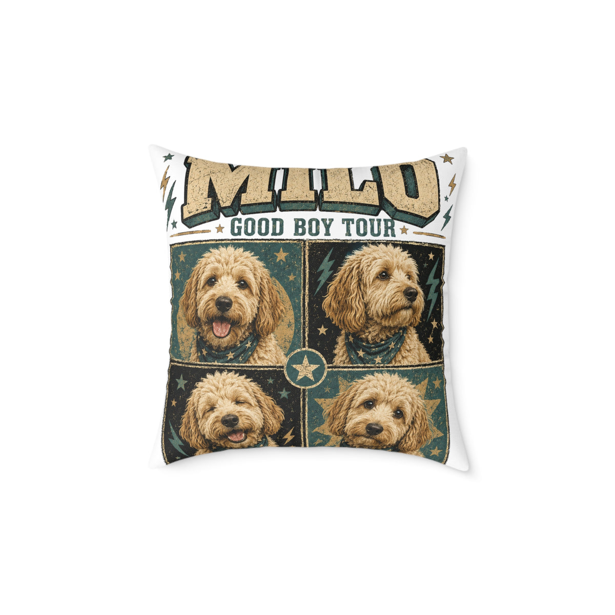 Milo "Good Boy Tour" Dog Photo Square Throw Pillow  Milo Bailey Dog Dad Mom