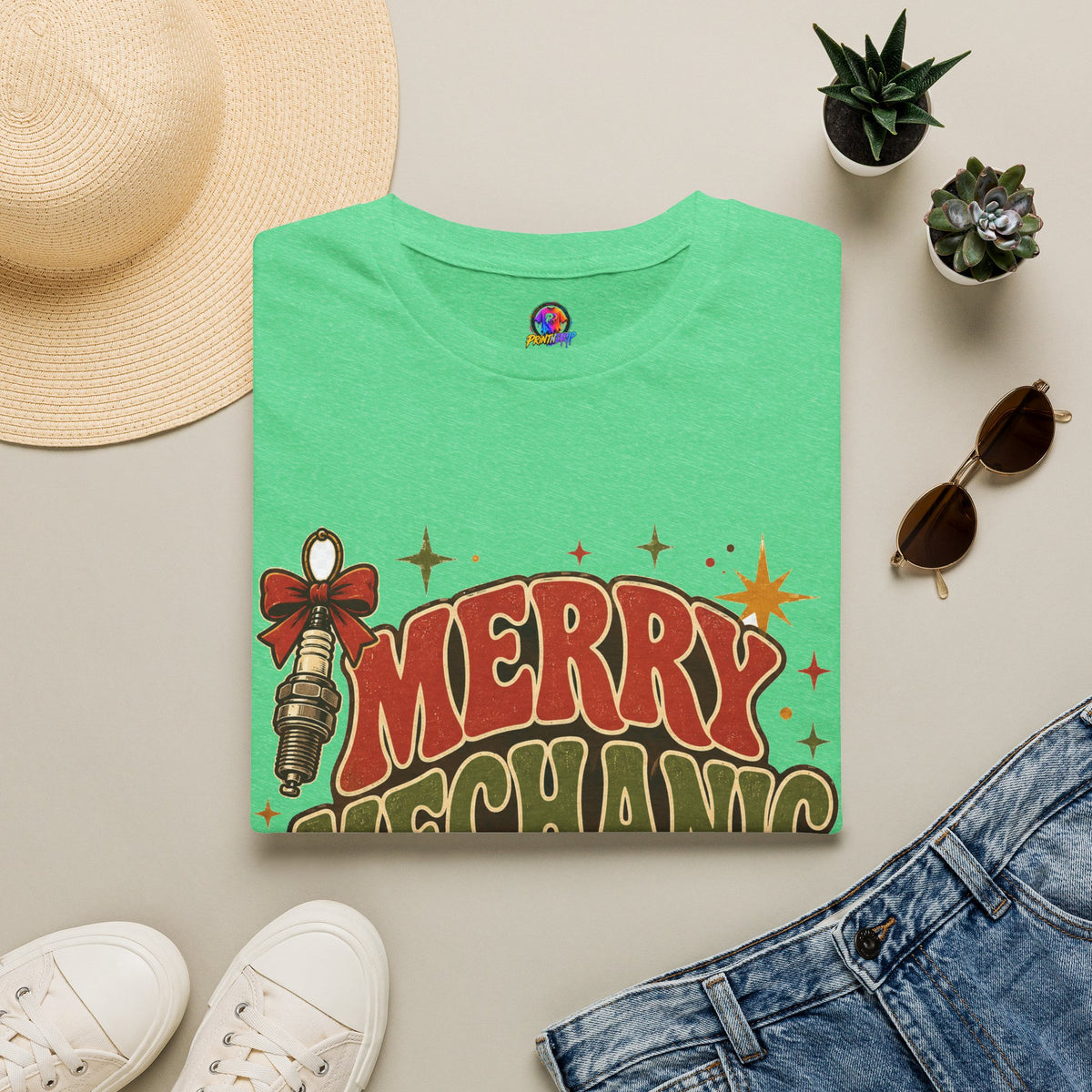 Merry Mechanic Mood T‑Shirt — Retro Holiday Auto Technician Gift