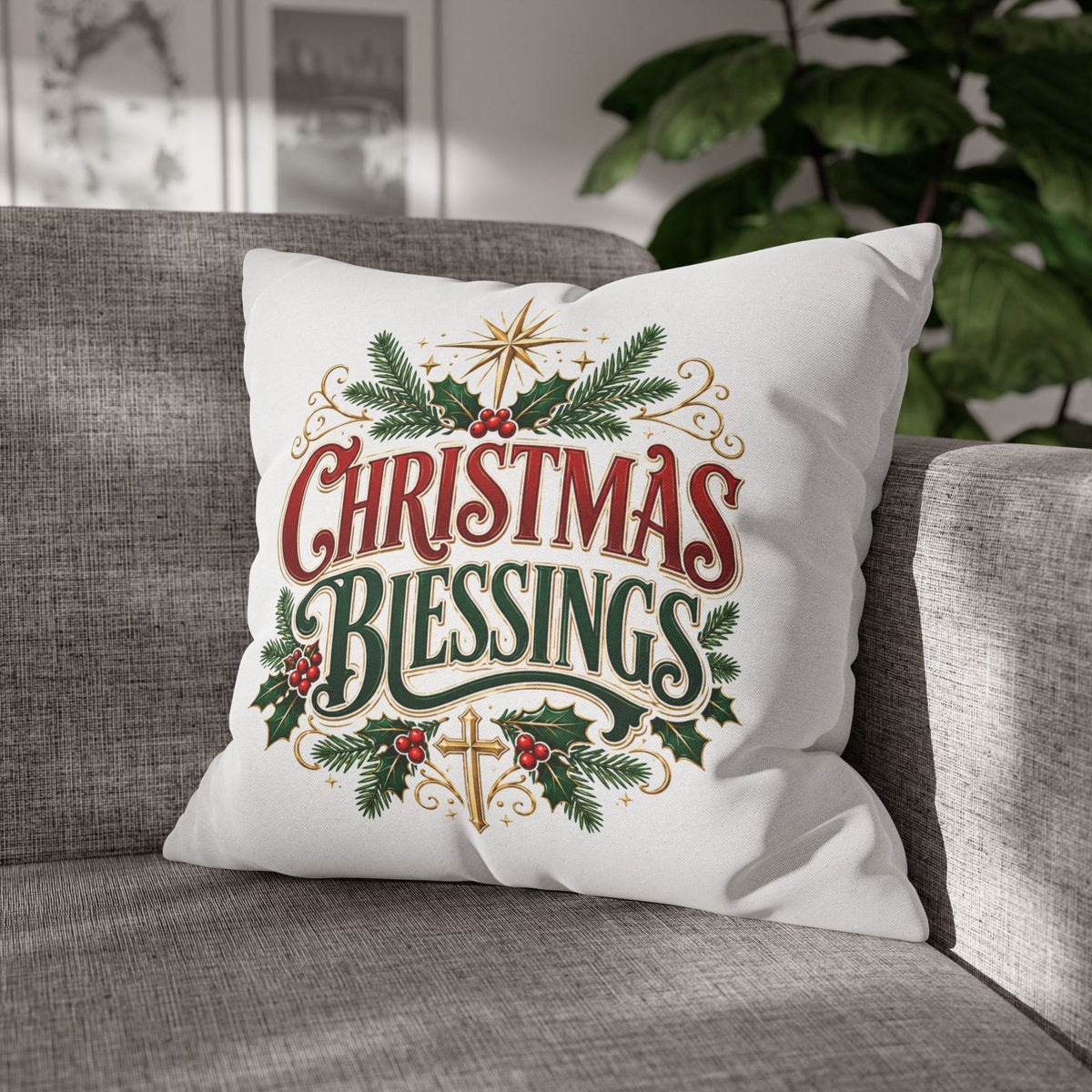 Christmas Blessings Pillowcase — Holiday Decorative Throw Pillow Cover