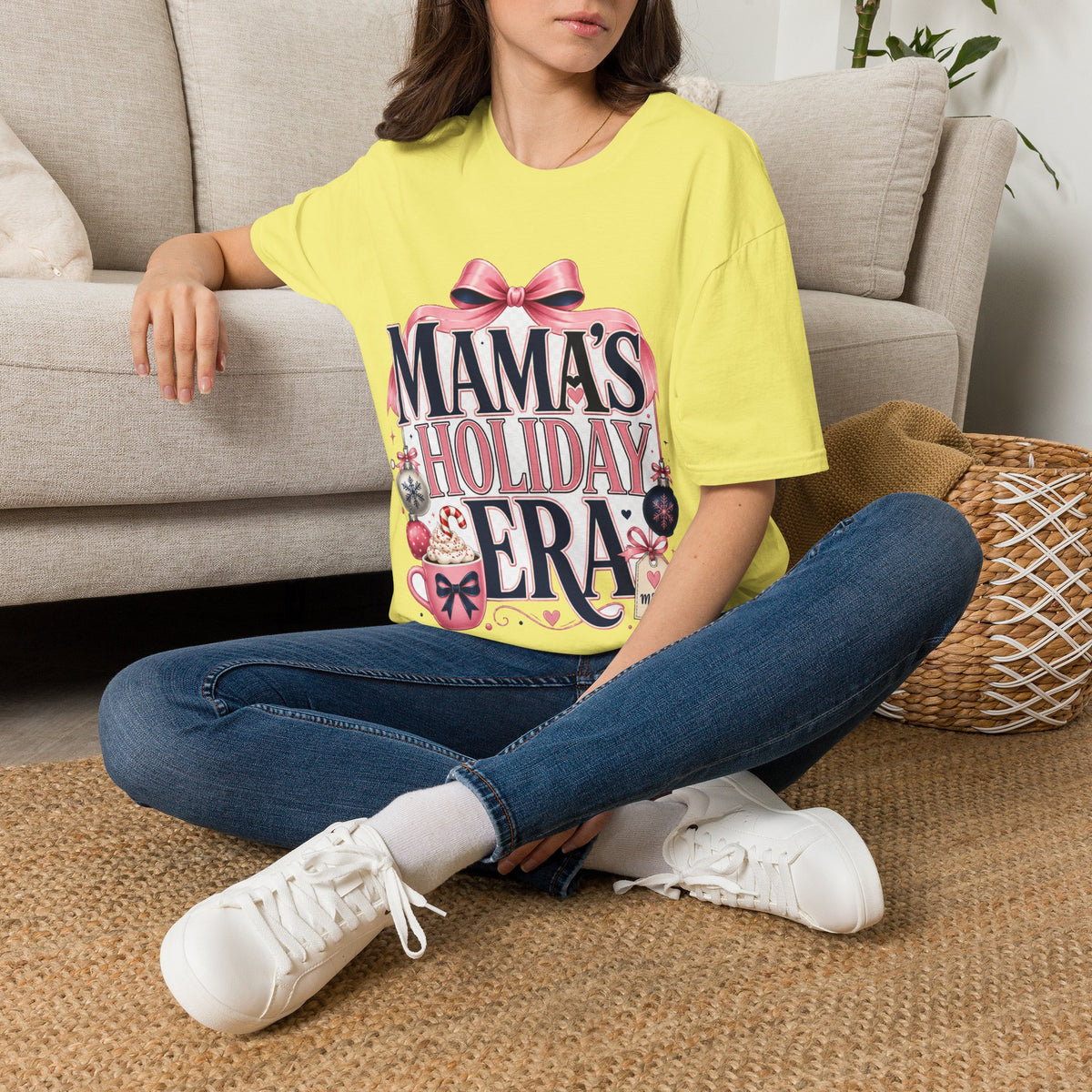 Mama's Holiday Era T-Shirt — Festive Pink Bow Christmas Tee for Moms