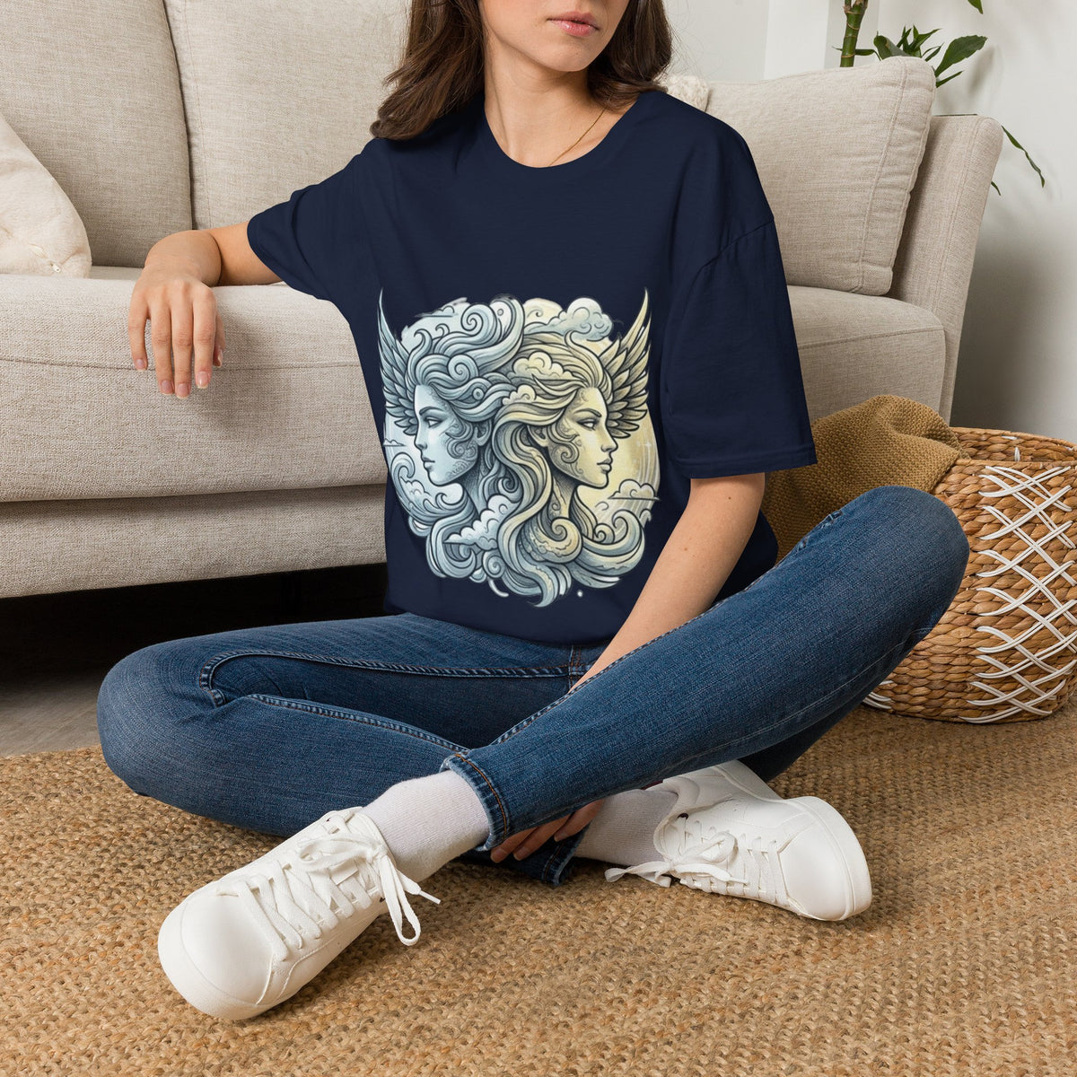 Mythic Moon & Sun Faces T-Shirt — Celestial Duality Graphic Tee