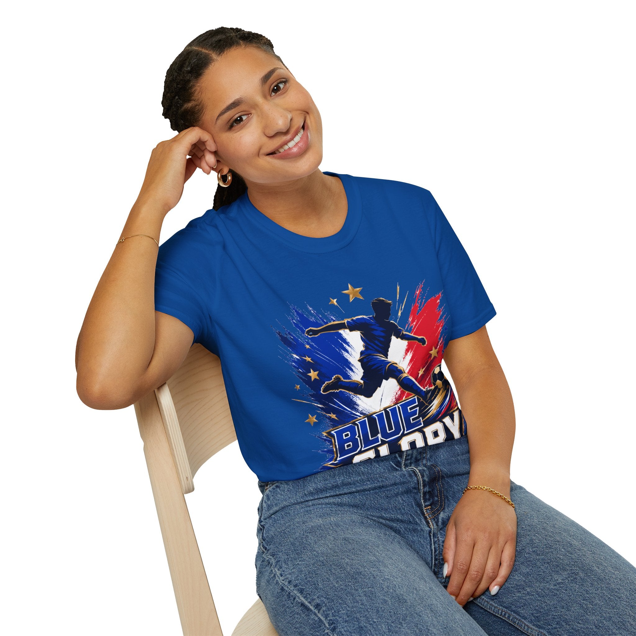 France Soccer T-Shirt — "Blue Glory" Red, White & Blue Player Graphic