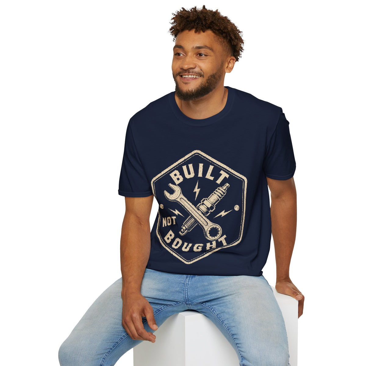 Built Not Bought T-Shirt — Vintage Mechanic Wrench & Spark Plug Tee
