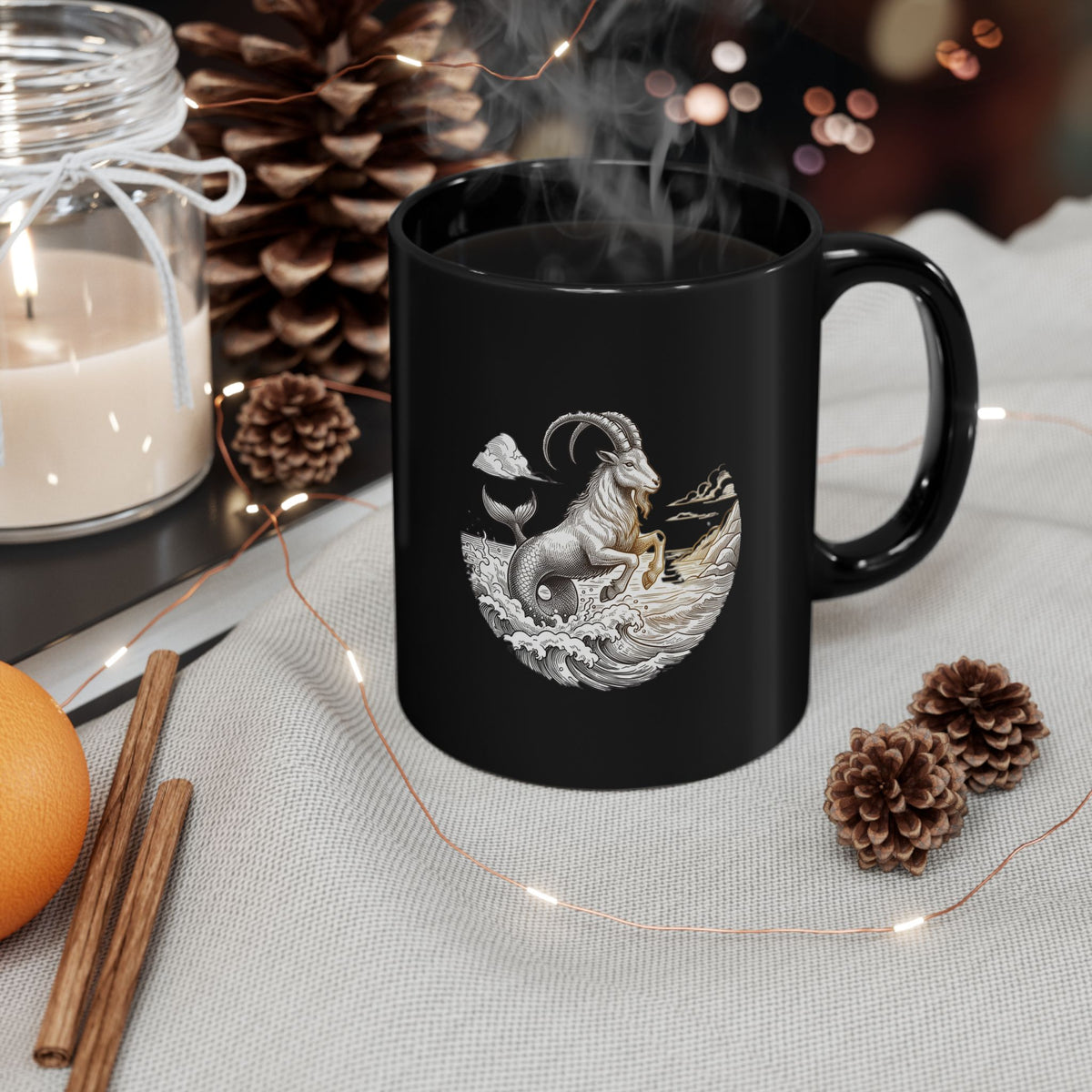 Capricorn Goat Moon Ceramic Mug — Mystical Mountain Goat Coffee Cup