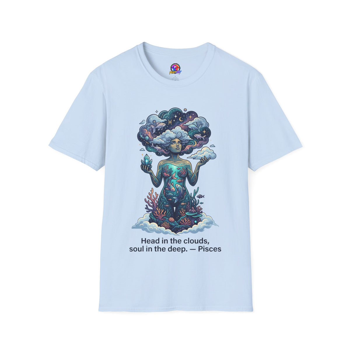 Pisces Zodiac in the Clouds T-Shirt — Dreamy Cosmic Woman Graphic Tee