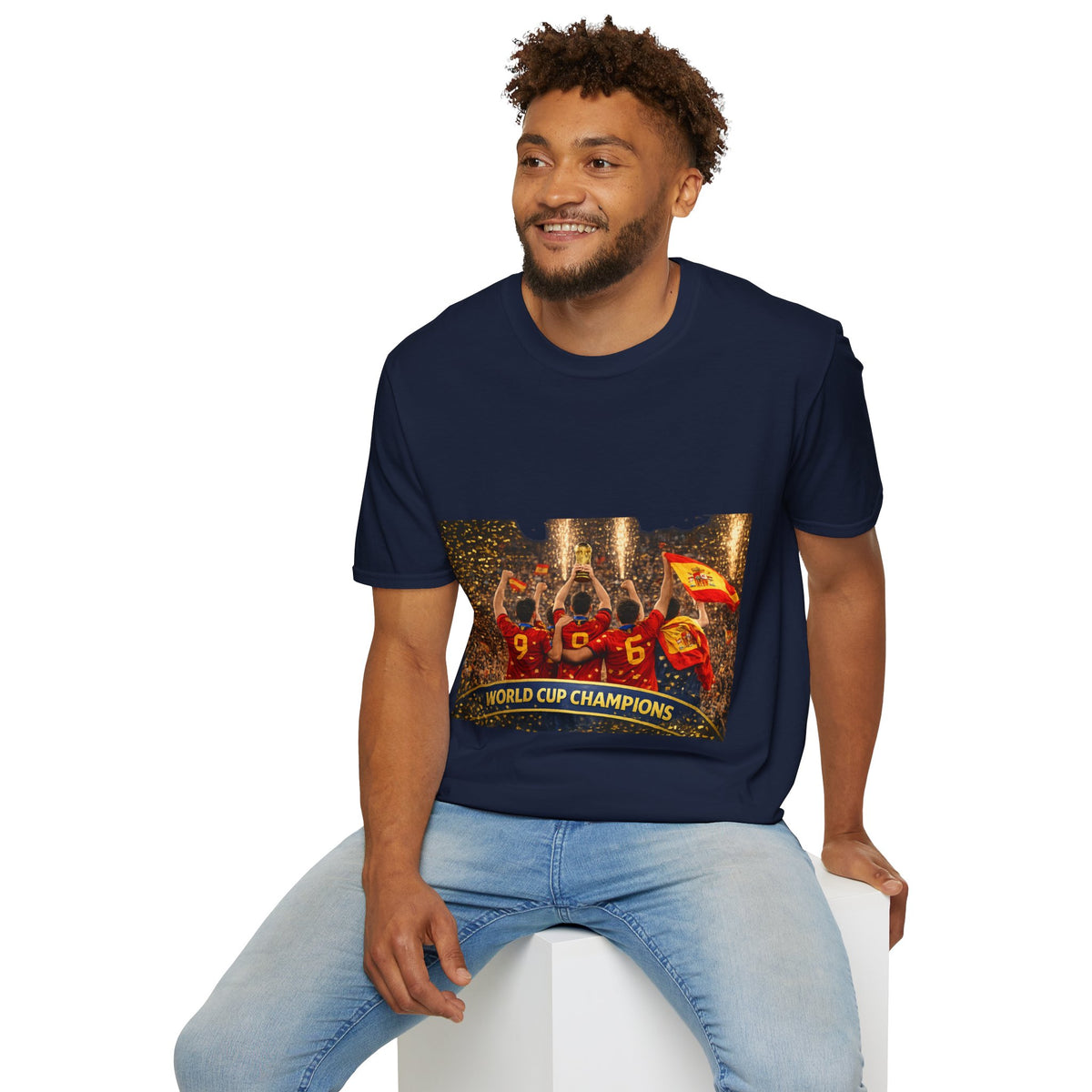 Spain World Cup Champions T‑Shirt — Soccer Trophy Celebration Tee