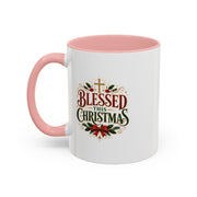 Blessed This Christmas Accent Coffee Mug – Holiday Religious Poinsettia Coffee Cup