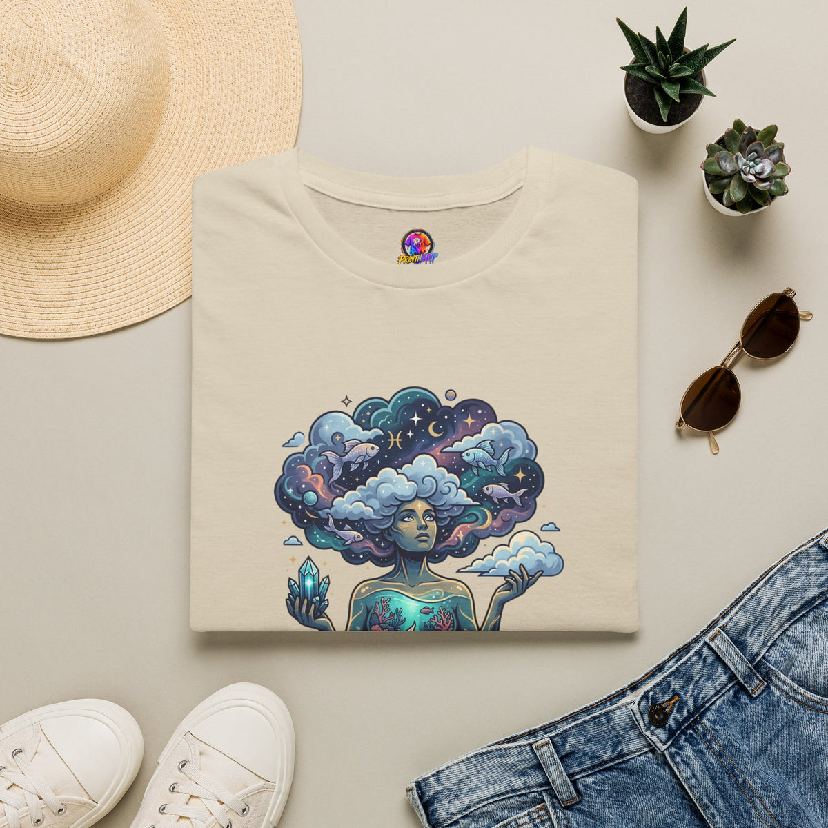 Dreamscape Goddess T-Shirt — 'Head in the Clouds' Surreal Art Tee
